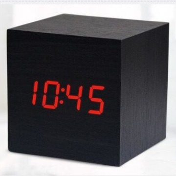 Mini wooden clock led electronic clock wooden alarm clock voice control luminous creative bedside desktop clock student