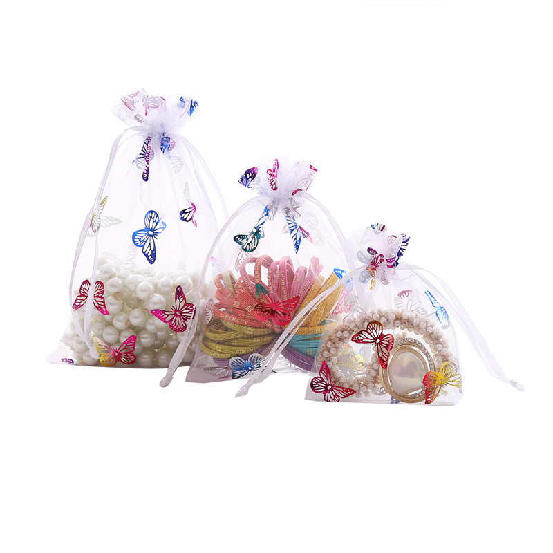 Bronzing Color Butterfly Organza Bag Beveling White Mesh Bag Jewelry Jewelry Bracelet Handstring Packaging Bag
