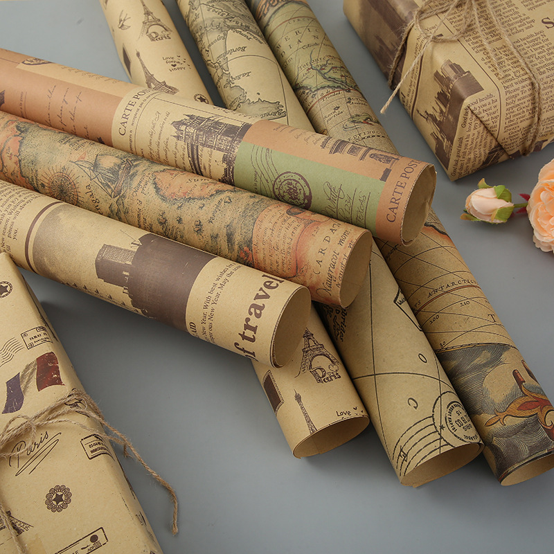 Spot manufacturers wholesale net red cowhide wrapping paper retro bouquet wrapping paper book cover gift box wrapping paper