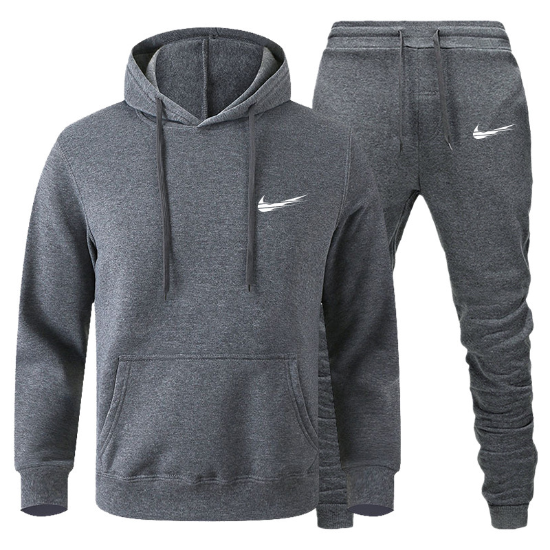 Cross-Border Men's sweater suit European and American leisure sports sweater winter plus velvet fashion brand sweater men's foreign trade sweater pants