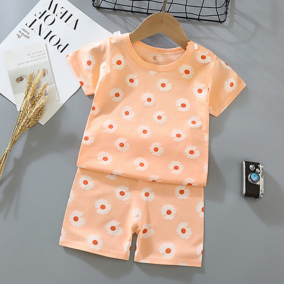 Children's Short-sleeved Shorts Set Small and Medium-sized Children's Summer Baby's Cotton Underwear Boys and Girls Round Neck T-Shirt