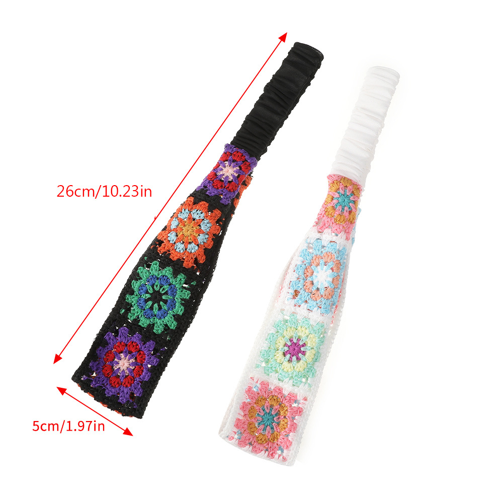 Summer Retractable Knitted Flower Hair Band Hollow Thin Wide-brimmed Hair Pressure Non-slip Elastic Headband Women's Hair Accessories Headscarf