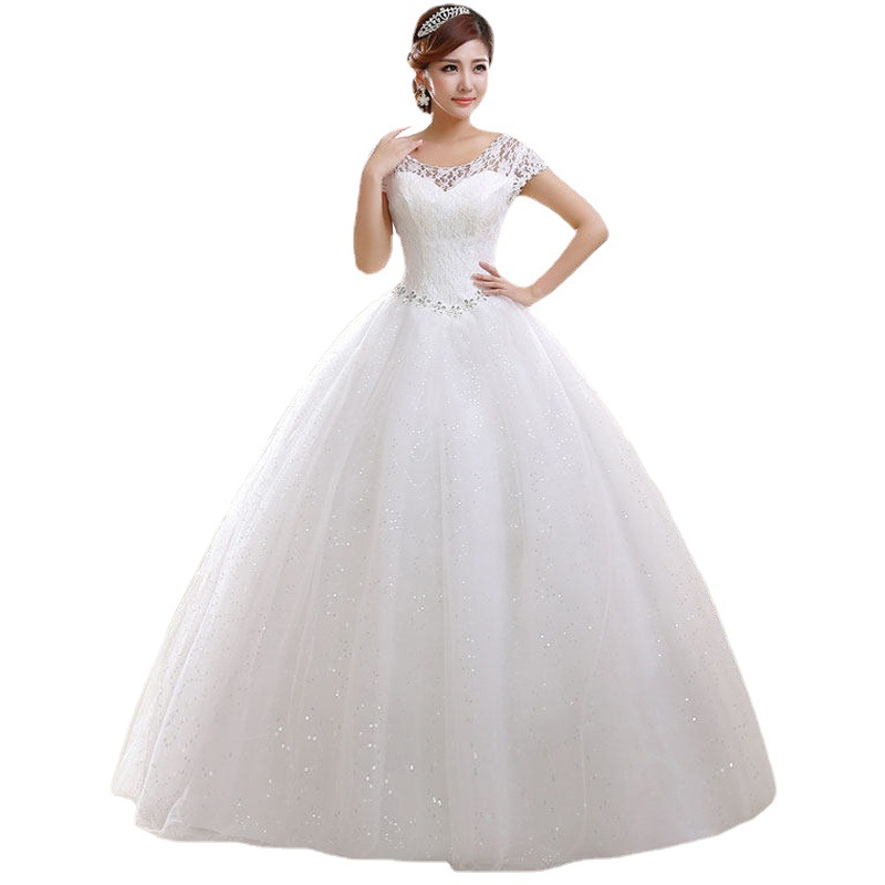 Factory Direct Supply New Wedding Dress 2024 Korean Style Double Shoulder Slim-fit Wedding Large Size Bridal Lace Strap Photo Studio