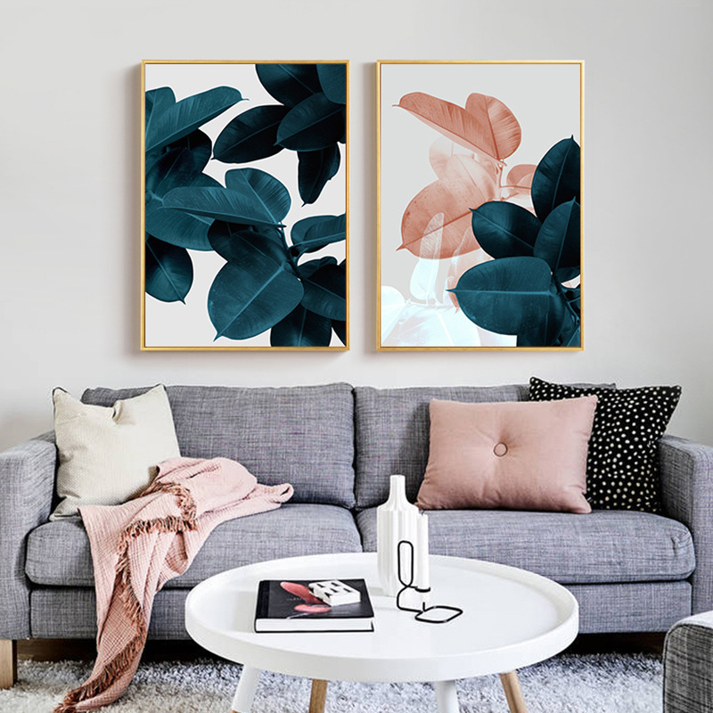 Foreign trade pink green flower leaves Nordic style poster wall stickers abstract poster prints living room decorative painting core