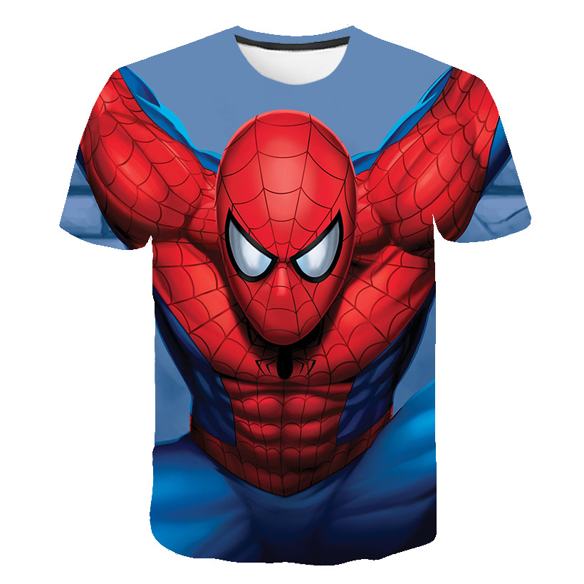 2024 New Summer Kids 3D Card T-Shirt Marvel Printed Spiderman Boys' and Girls' Top T-Shirt Cartoon Children's Clothing