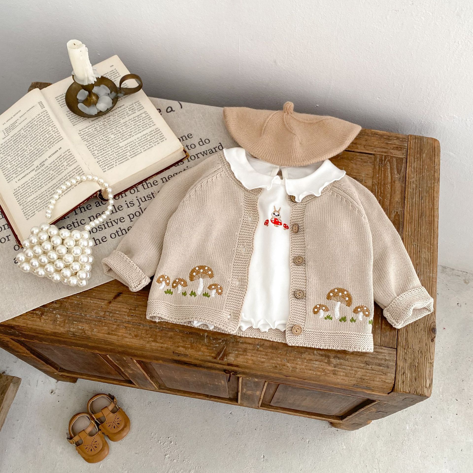 INS 2024 Fall/Winter New Men's and Women's Baby Sweater Coat Mushroom Embroidered Joker Cotton Knitted Cardigan Trendy