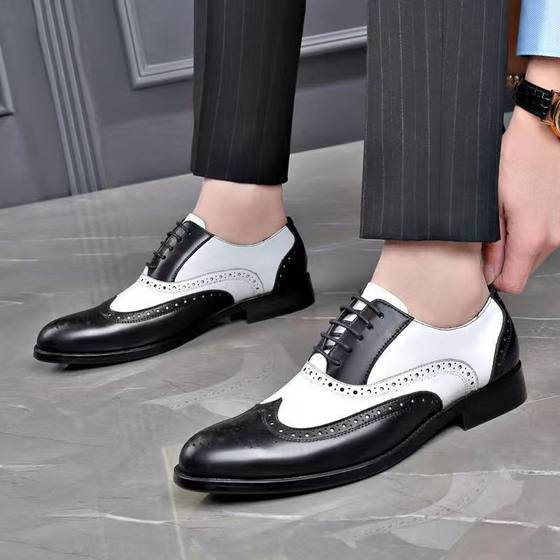 Men's Leather Shoes Men's Plus Size Business Dress British Style Brock All-match Youth Casual Carved Men's Cross-border Shoes