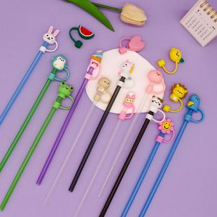 New 8mm soft rubber silicone straw cap cute cat coffee cup cute fun straw sleeve supply