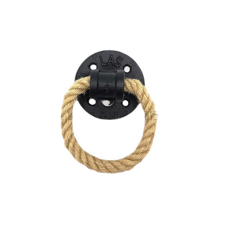 Retro hemp rope small handle iron wooden cabinet moving drawer black pull ring pull buckle handle wall hanging ring round