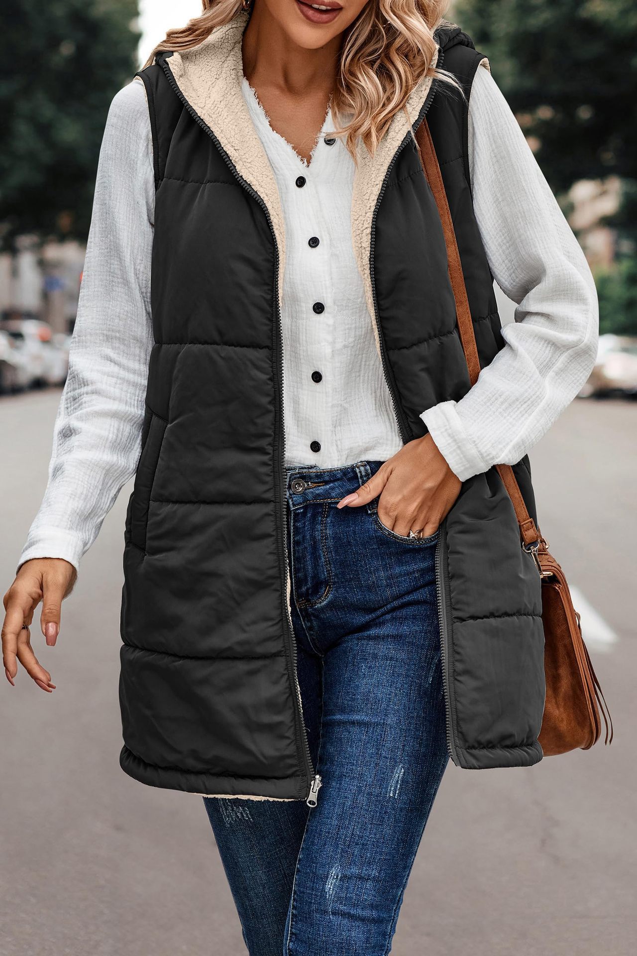 In stock 2023 new European and American solid color hooded cotton-padded vest double-sided warm cardigan windproof coat_voghion.com
