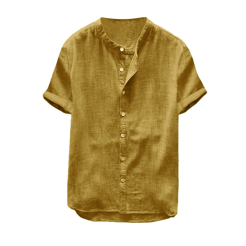 Spot 2023 new men's casual stand collar short sleeve cotton shirt Europe and the United States sales explosion top C195