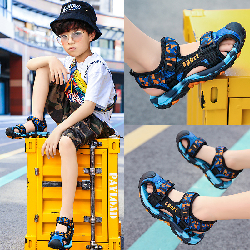 028 Children's Sandals Beach Shoes Summer Outdoor Sports Leisure Baotou Camouflage Velcro Large and Medium-sized Children's Shoes for Boys