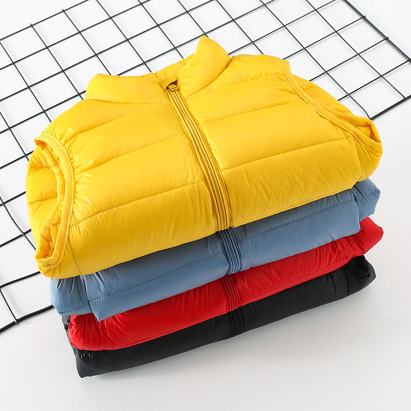 Children's Down Vest Light and Thin Vertical Collar for Boys and Girls Solid Color Baby's Middle and Old Children's Down Vest for Autumn and Winter