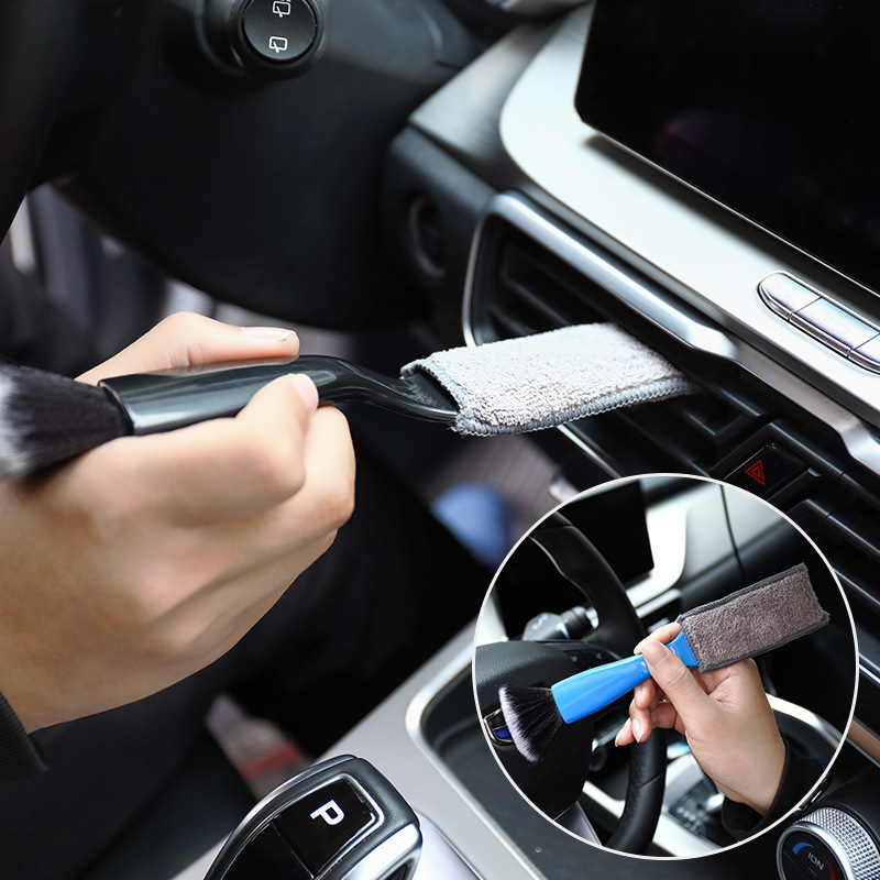 Cross-border hot-selling car interior cleaning brush air conditioner air outlet dust cleaning double-headed brush interior soft hair detail brush