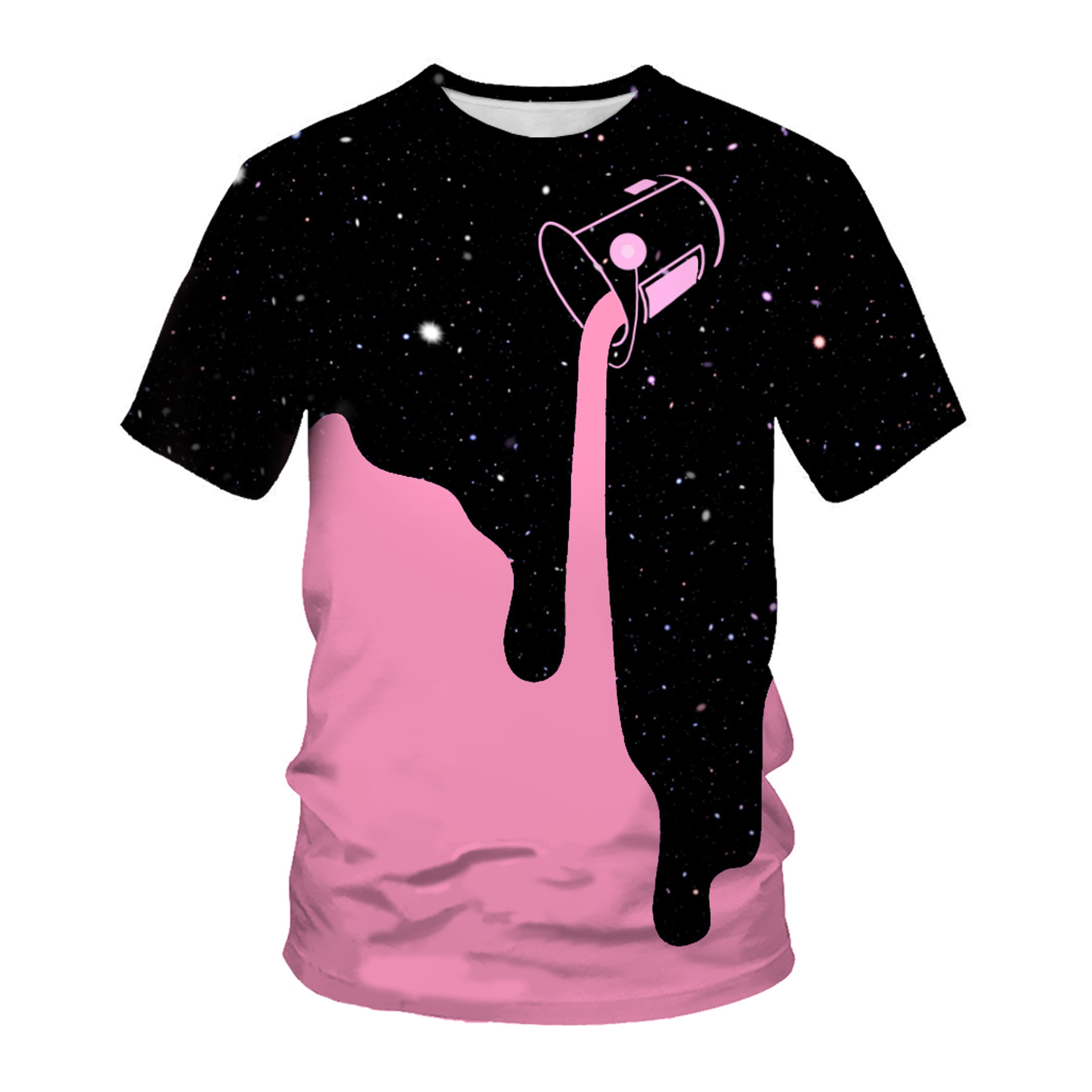 Summer Short-sleeved T-shirt Men's Round Neck Loose 3D Digital Printing Starry Sky Milk Cup Men's Half-sleeved Base Shirt for Summer