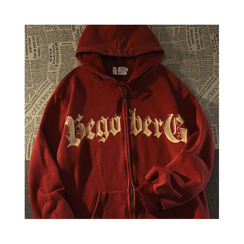 2022 New American Fashion Brand Washed Old Printed Sweater Men's Autumn Loose Street Style Thin Jacket for Men
