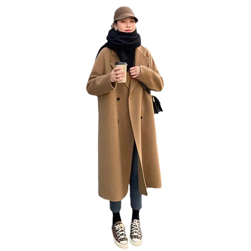 2022 Camel Woolen Coat Women's Mid-length Autumn and Winter Elegant Korean Fashion Double-breasted Woolen Coat Trendy_voghion.com