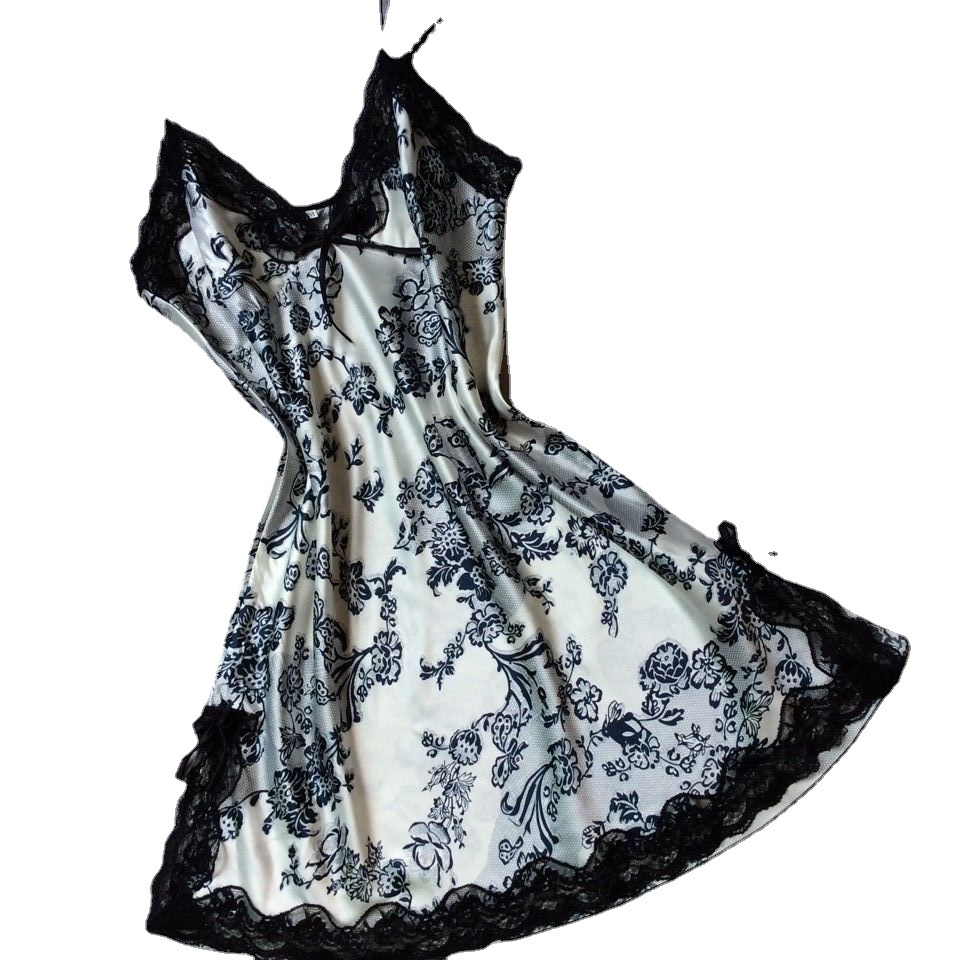 2020 Summer silk-like Ladies sling nightgown sexy V-neck spinning satin pajamas home clothes wholesale agent