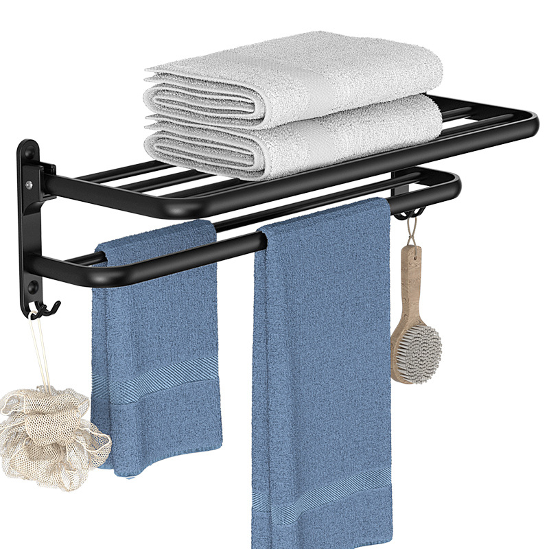 Space aluminum Bathroom towel rack Bathroom towel rack punch-free bath towel rack storage cross-border