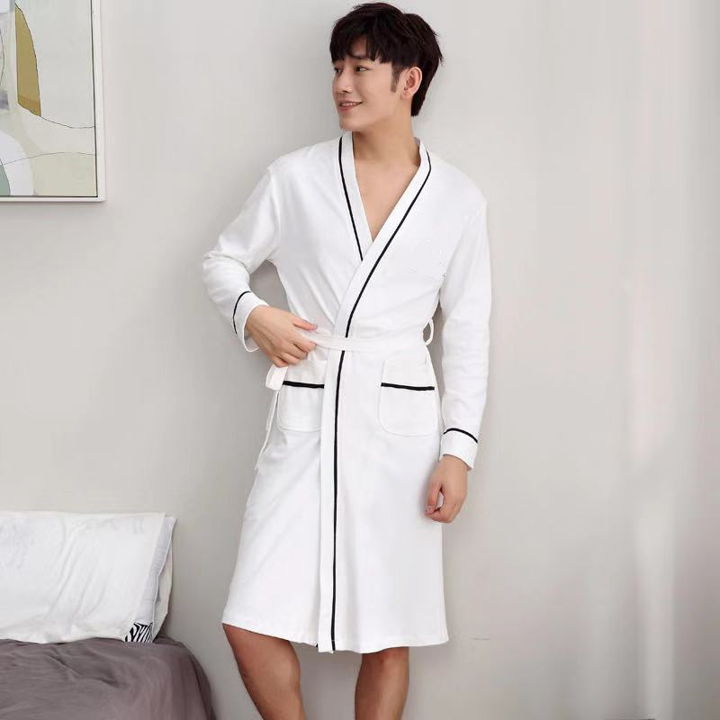 Nightgown Women's Spring and Autumn Couple's Bathrobe Pure Cotton Pajamas Men's Summer Long Sleeve Extra Long Bathrobe Large Size Loose Robe