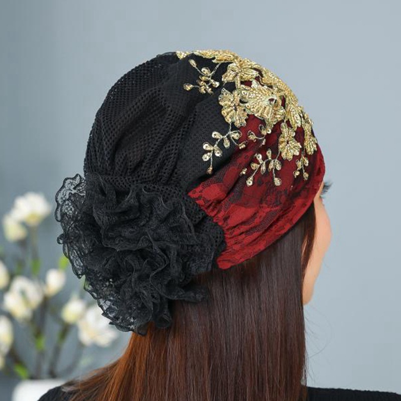 Spring phoenix tail flower toe cap headscarf hat adult hat ethnic style fashionable breathable white hair covering big flowers