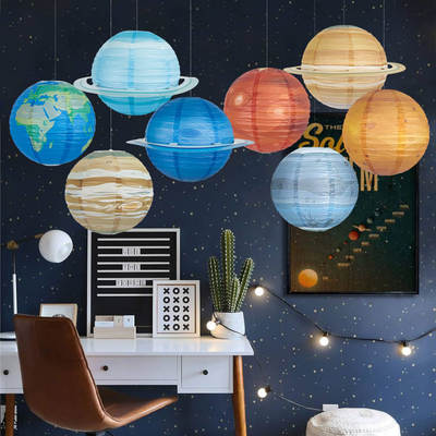 Planet Paper Lantern Children's Cartoon Creative Holiday Party Hanging Decoration Foldable Round diy Chinese Planetary Lantern