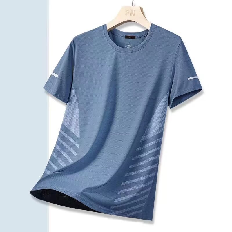 Ice Silk Short-sleeved T-shirt Men's Summer Thin Quick-drying Mesh Sports Fitness Half-sleeved Top Casual Elastic T-shirt for Summer