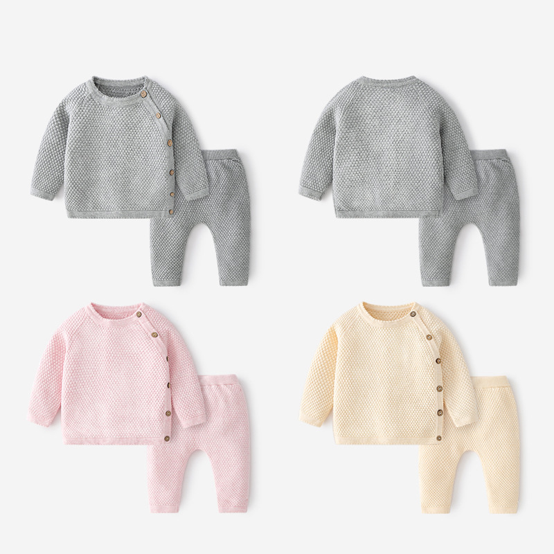 Spring and Autumn Solid Color Combed Cotton Children's Pajamas Class A Baby Cardigan suit Cotton Warm Children's Pajamas suit