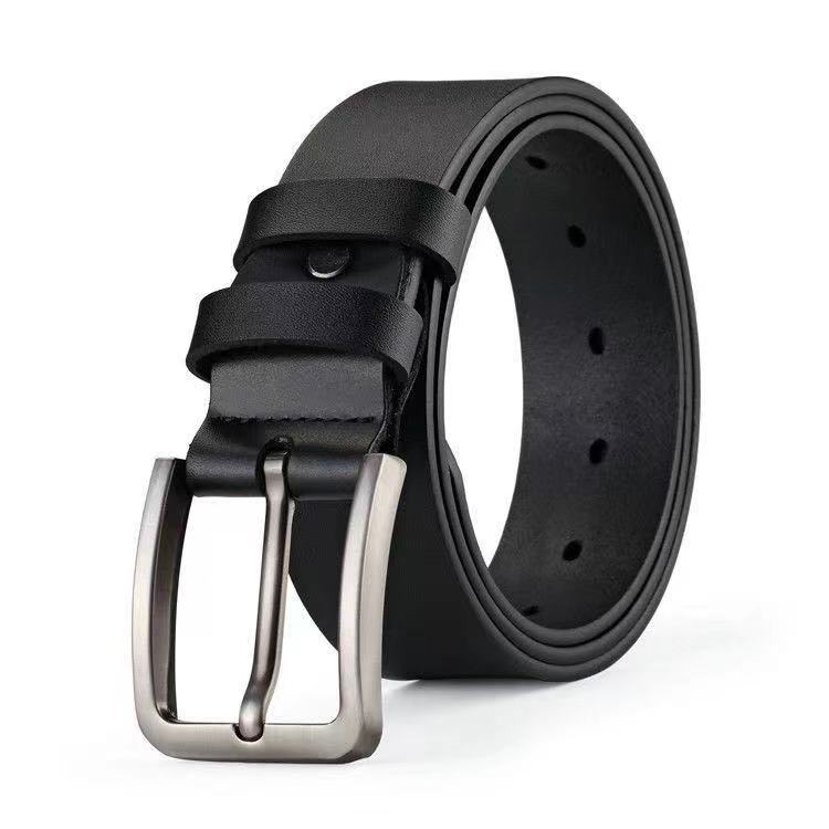 Men's Genuine Leather Belt Pin Buckle Retro Jeans Belt Men's Two-Layer Cowhide Whole-Cut Middle-Aged and Aged Leather Belt Men