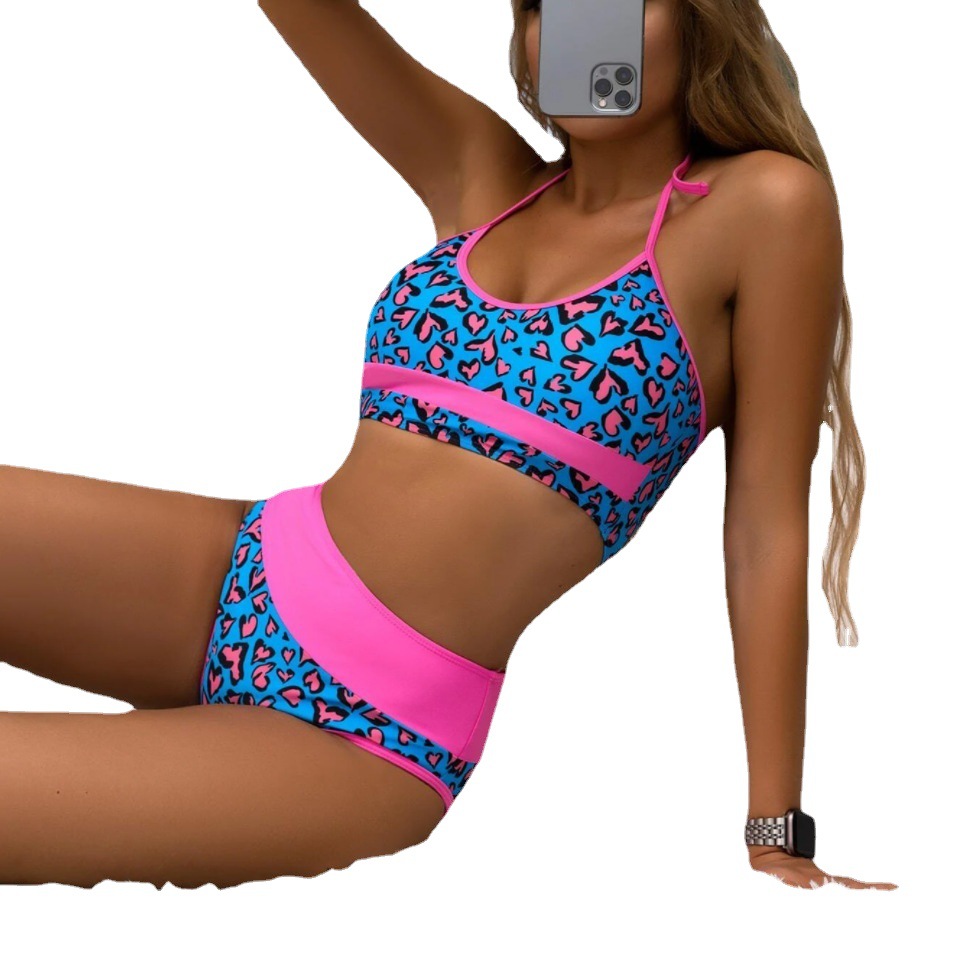 2022 foreign trade new sexy split swimsuit female European and American leopard print Amazon bikini cross-border bikini swimsuit