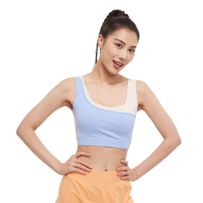 Juyitang color matching yoga bra women's fixed one-piece high elastic high strength shockproof U-shaped sports underwear