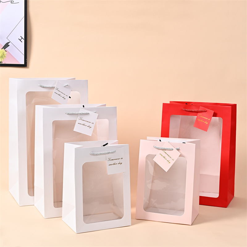 Transparent Window Handbag Teachers' Day Flower Packaging Gift Bag Accompanying Gift Box Packaging Paper Bag Doll Gift Bag