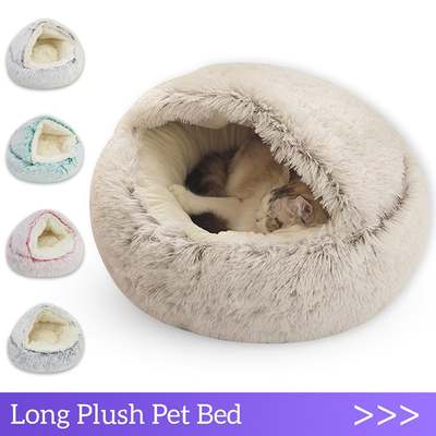 Autumn and Winter plush kennel Crystal velvet warm Round half pack cat nest comfortable sleep plush round nest cat nest wholesale