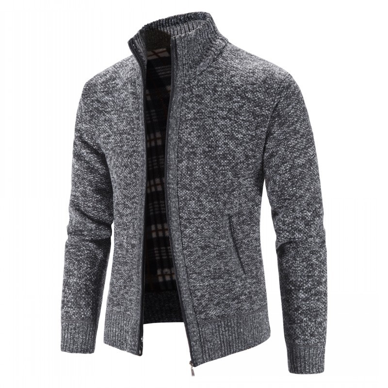 2021 autumn and winter New plus velvet padded large size sweater coat stand collar cardigan Korean casual sweater men's coat
