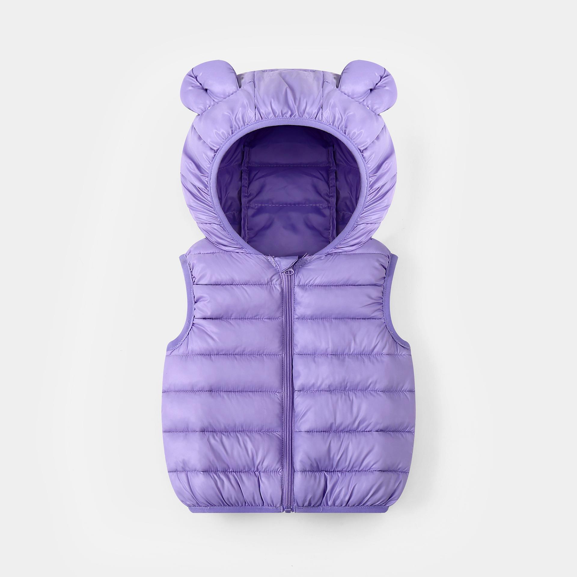 Children's vest hooded ears solid color down cotton vest Boys and Girls cute lightweight waistcoat spring and autumn warm inside and outside