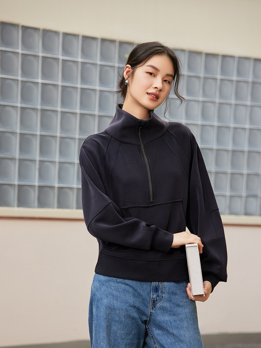 Women's sweater Lanjing modal Spring and Autumn New style sexy hollow stand collar casual half-open zipper sweater