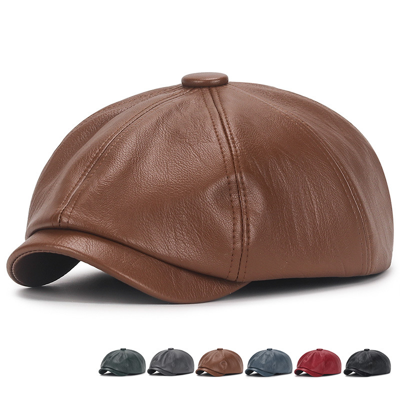European and American PU British octagonal hat spring and autumn artistic youth beret outdoor waterproof men and women retro painter hat