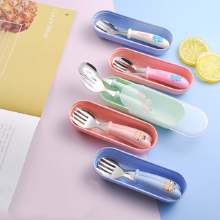 304 stainless steel children's cartoon fork spoon tableware creative gift complementary food feeding baby spoon Fork portable set