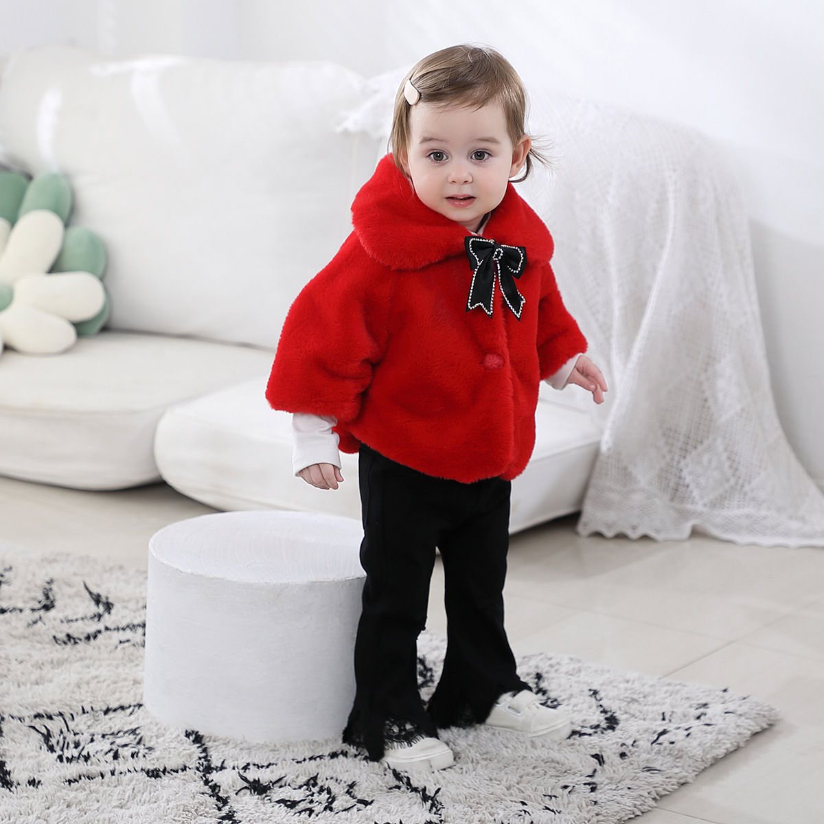 Baby Woolen Sweater Autumn and Winter Girls' Cloak Baby Girl's Top Warm Outer Wear Faux Fur Jacket Foreign Trade New Style