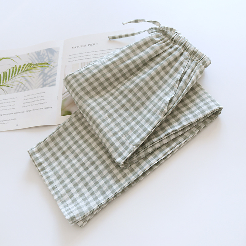 Simple Couple's Spring, Summer, Autumn and Winter Plaid Pajama Pants Men and Women's Pants Cotton Loose Large Size Thin Home Pants