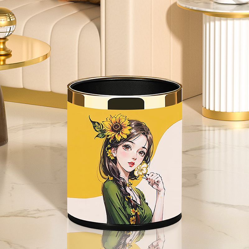 Trash Can Home Living Room Light Luxury Large Capacity High Color Value Coverless Paper Bucket Toilet Toilet Creative Waste Paper Bucket
