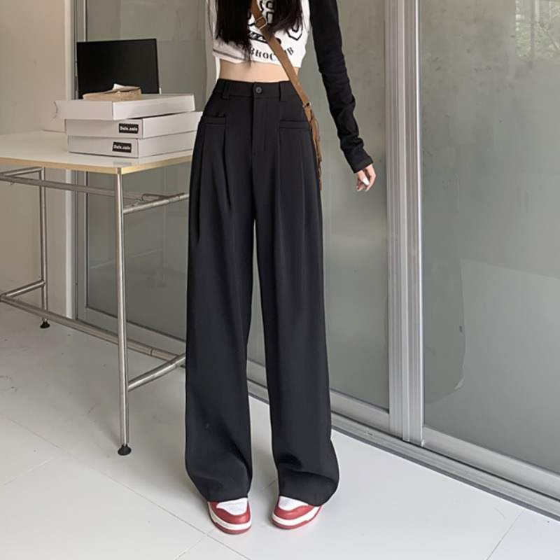 Spring and Autumn suit pants 2023 new popular gray draping suit pants high waist wide leg casual pants for women spring and autumn