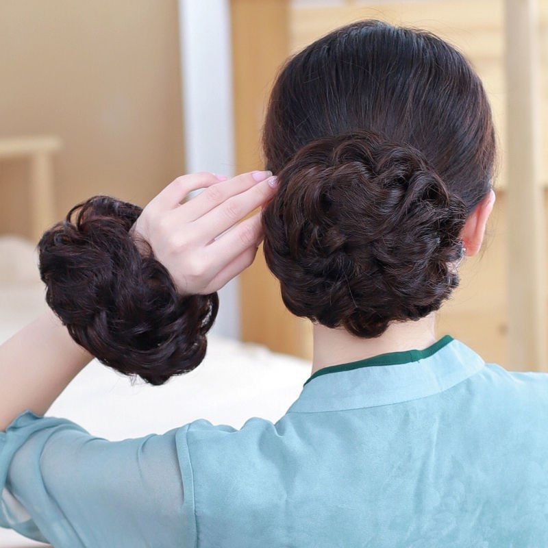 Real Hair Wig Ring Female Summer Ball Head Artifact Coil Hair Fluffy Roll Hair Ring Lazy Bud Natural Hair Ornaments Headdress Flower