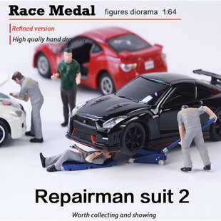 RM doll 1:64 repair worker Scene 2 car model workshop accessories Jack worker micro shot MINIGT