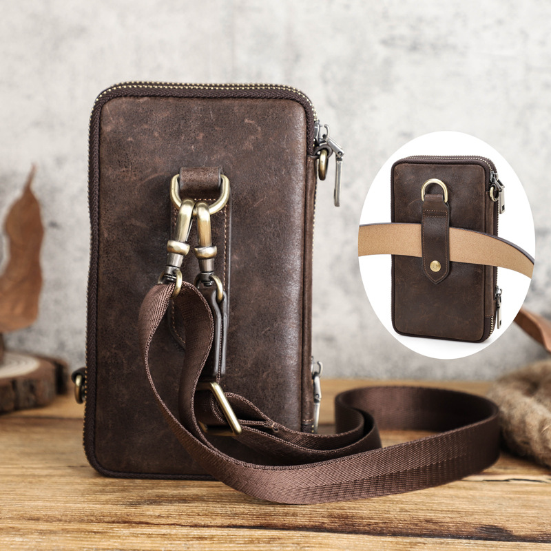 Black Angel European and American fashion EBAY supply men's messenger bag Crazy Horse cowhide men's mobile phone waist bag cross-border delivery
