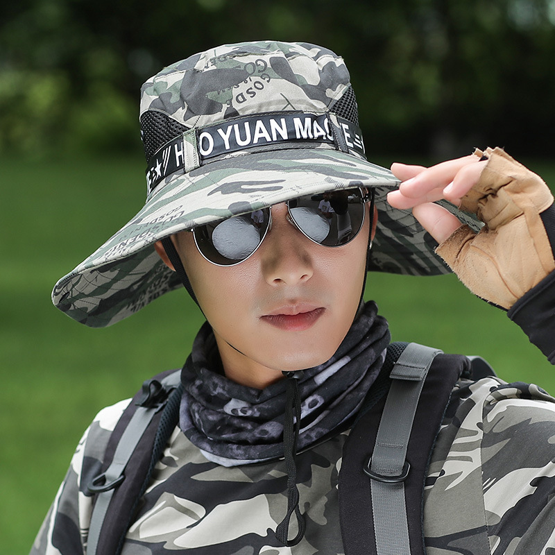Hat men's summer camouflage shade fisherman hat outdoor fishing anti-ultraviolet big eaves anti-sun hat wholesale