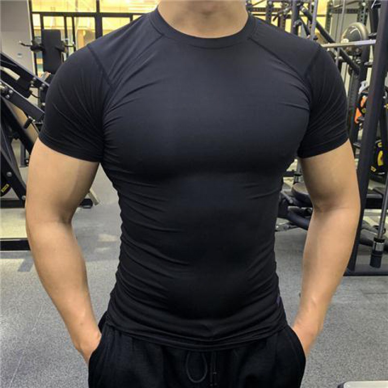 Men's Fitness Clothes Summer Sports Quick-drying Elastic Tights Short-sleeved Sweat-absorbent Training T-shirt Running Fitness Top
