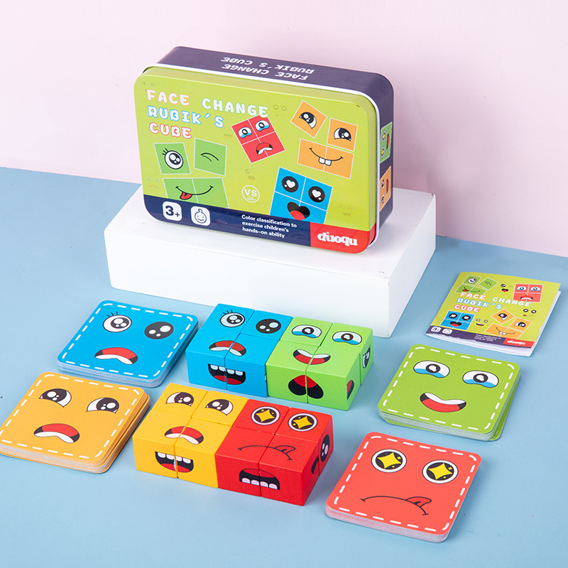 Face Cube Blocks Children's logic thinking training Yiyi parent-child game wooden challenge level toys