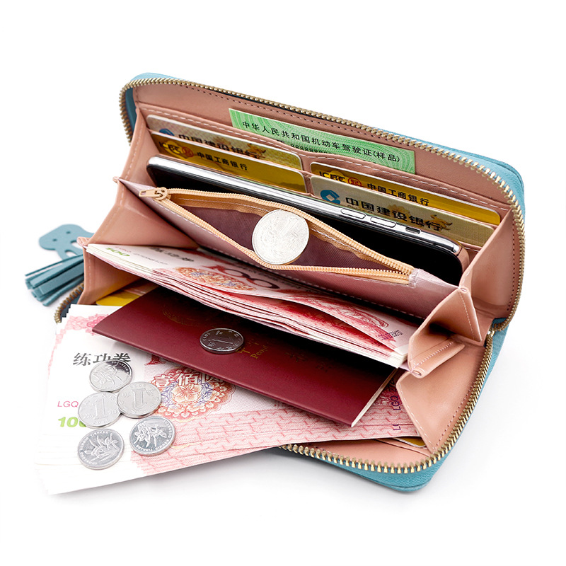 Women's Korean-style simple wallet long zipper wallet leather color matching fashion coin purse card holder handbag
