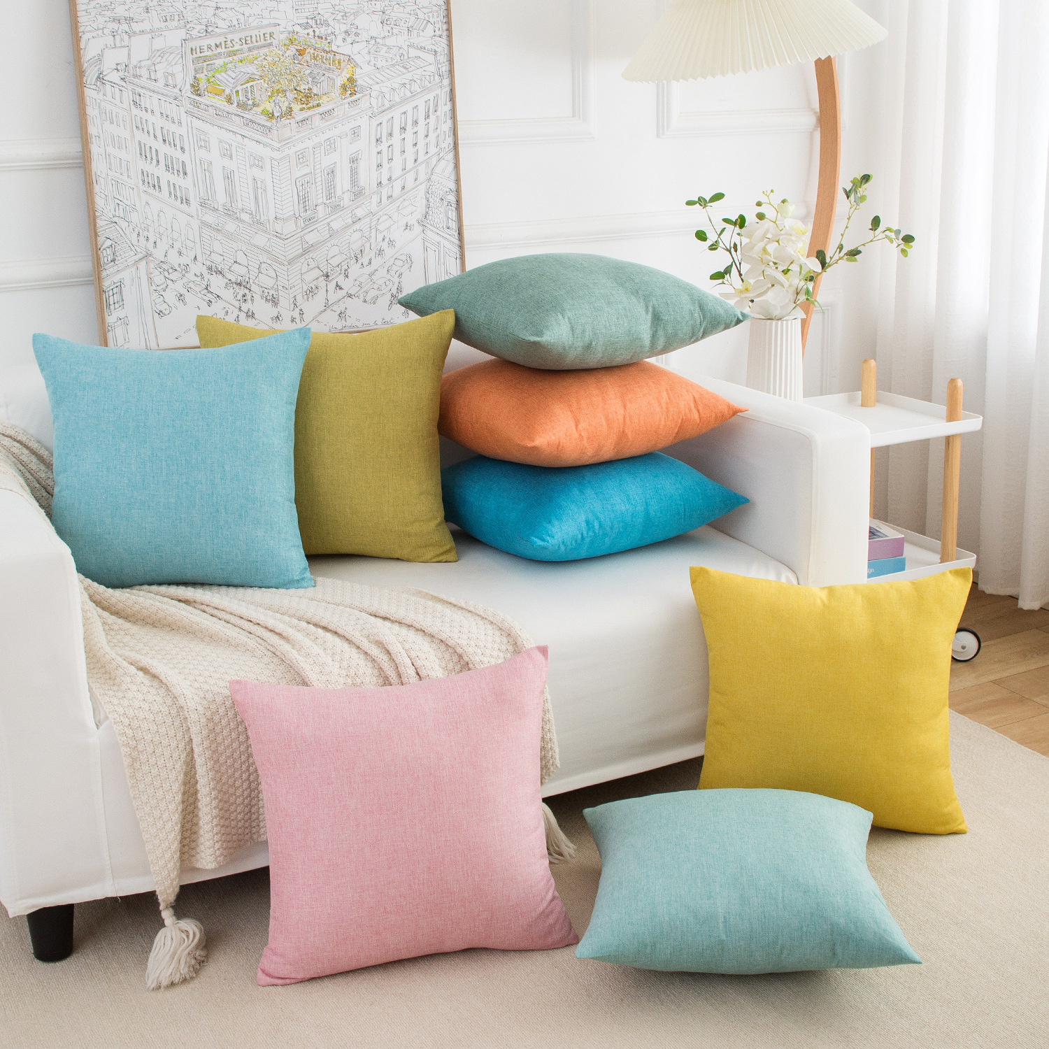 Amazon popular Nordic ins style home thickened linen pillowcase sofa pillow bedside soft cushion